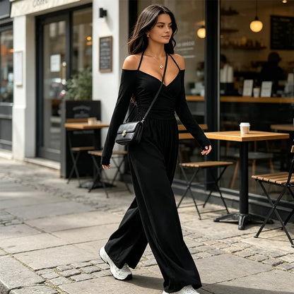 Women's Wide Leg V Neck Jumpsuit