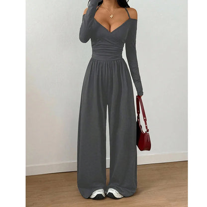 Women's Wide Leg V Neck Jumpsuit