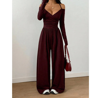 Women's Wide Leg V Neck Jumpsuit