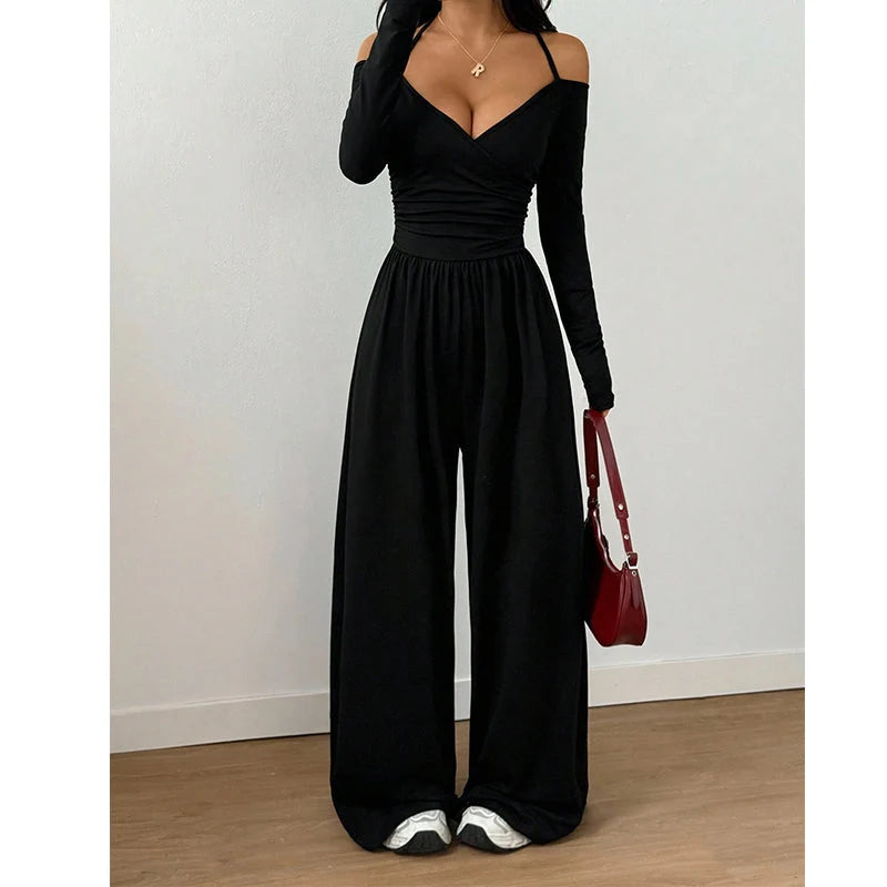 Women's Wide Leg V Neck Jumpsuit