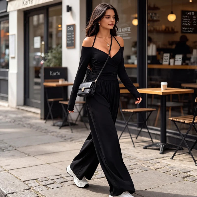 Women's Halter Neck Wide-Leg Jumpsuit