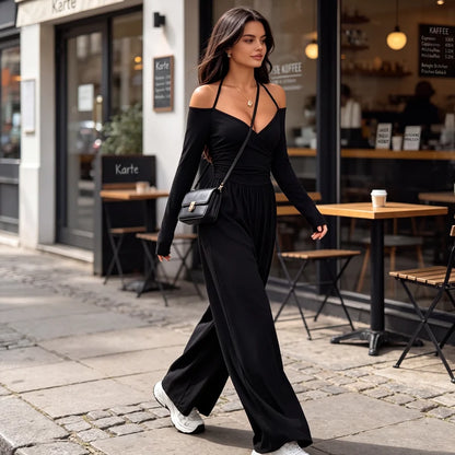Women's Halter Neck Wide-Leg Jumpsuit