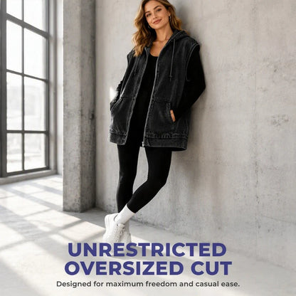 Women's Oversized Hooded Denim Gilet