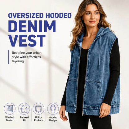 Women's Oversized Hooded Denim Gilet