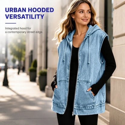 Women's Oversized Hooded Denim Gilet
