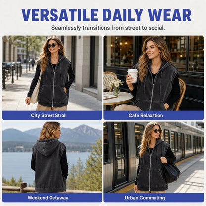 Women's Oversized Hooded Denim Gilet