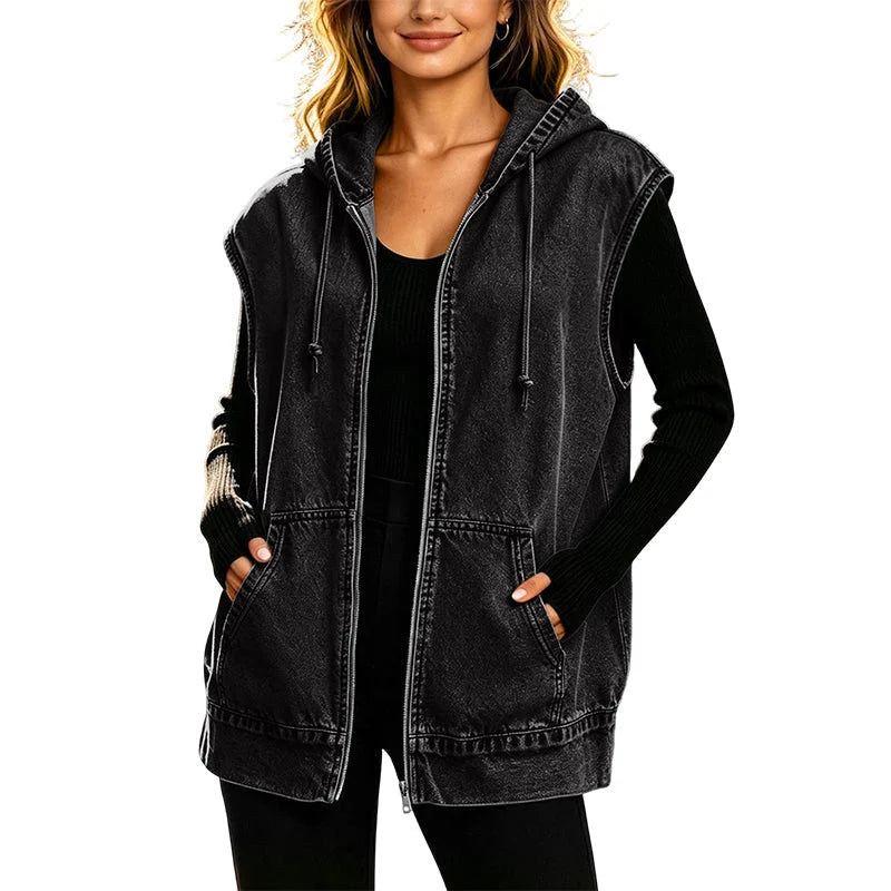 Women's Oversized Hooded Denim Gilet