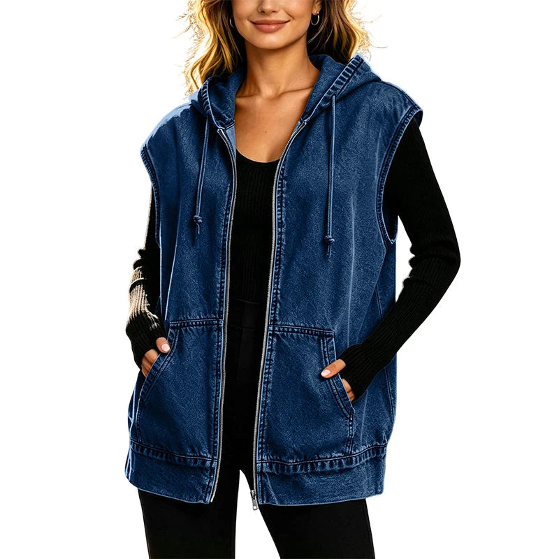 Women's Oversized Hooded Denim Gilet