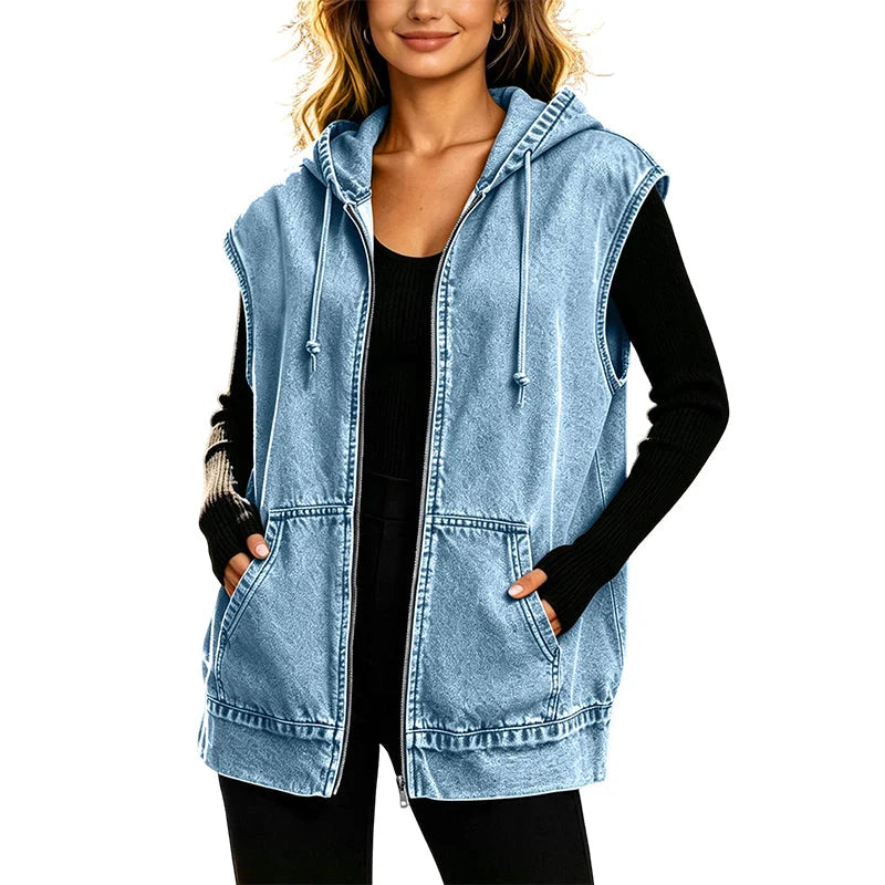 Women's Oversized Hooded Denim Gilet