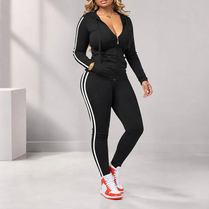 Women's Striped Zip Hoodie & Trousers Set