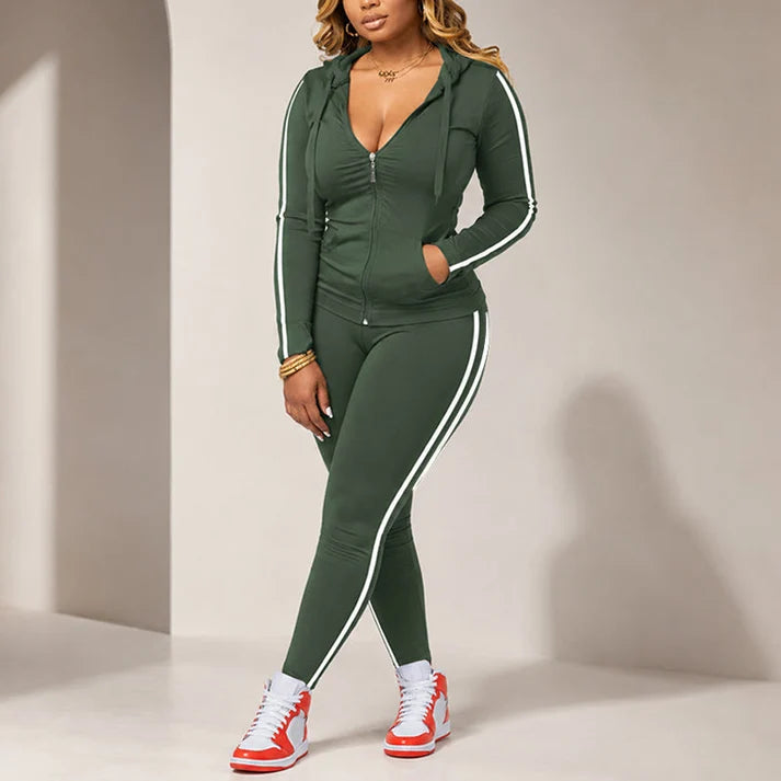 Women's Striped Zip Hoodie & Trousers Set