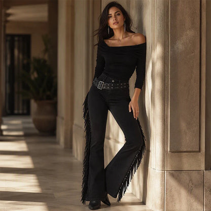 Women's Fringe Flare Jeans