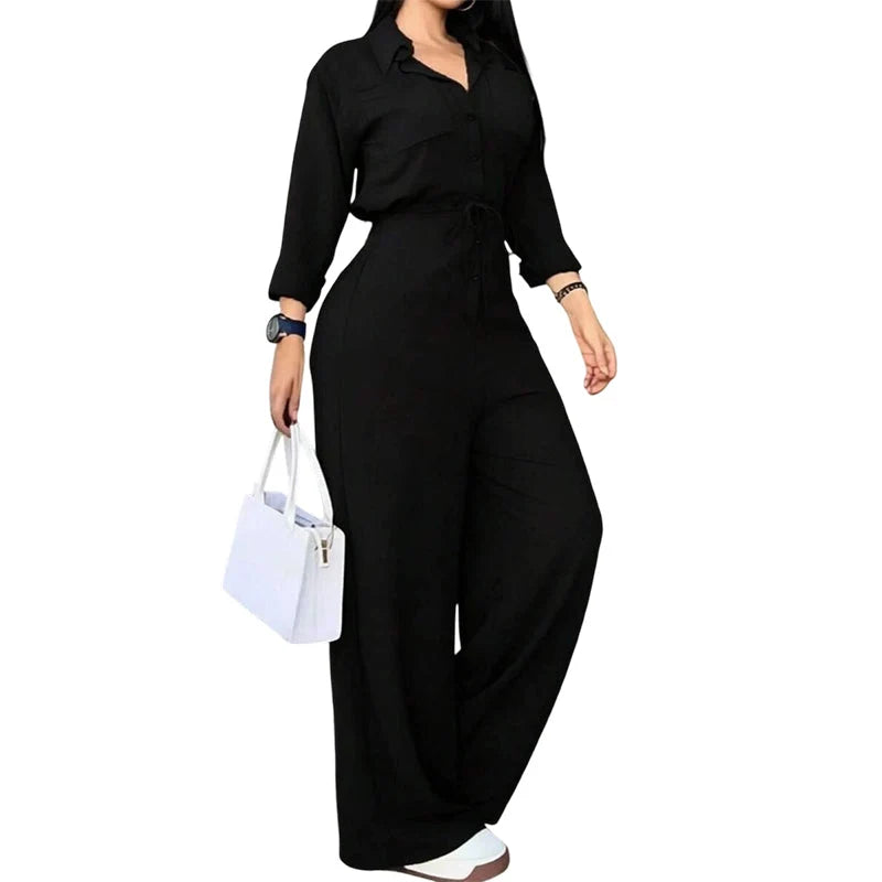 Women's Shirt Style Wide Leg Jumpsuit