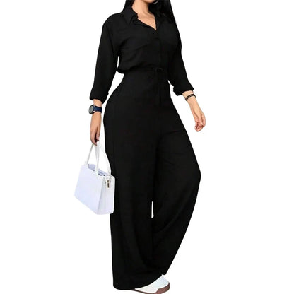 Women's Shirt Style Wide Leg Jumpsuit