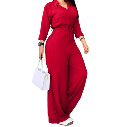 Women's Shirt Style Wide Leg Jumpsuit