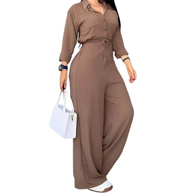 Women's Shirt Style Wide Leg Jumpsuit