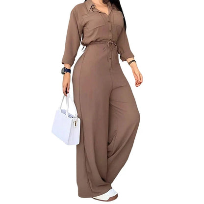 Women's Shirt Style Wide Leg Jumpsuit
