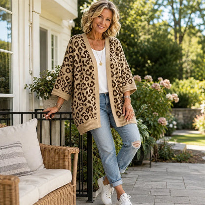Women's Leopard Print Open Front Cardigan