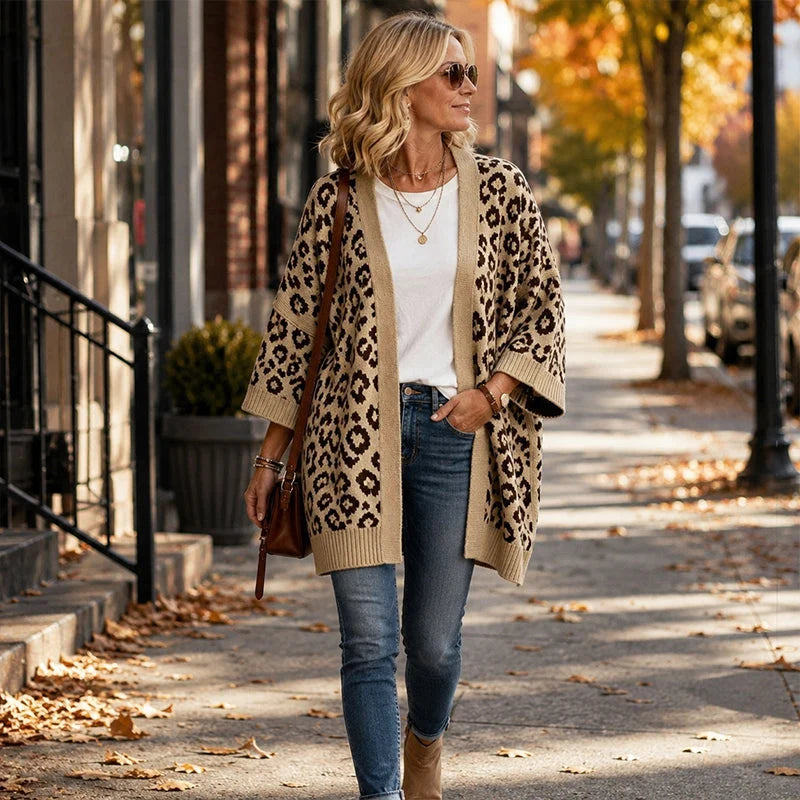 Women's Leopard Print Open Front Cardigan