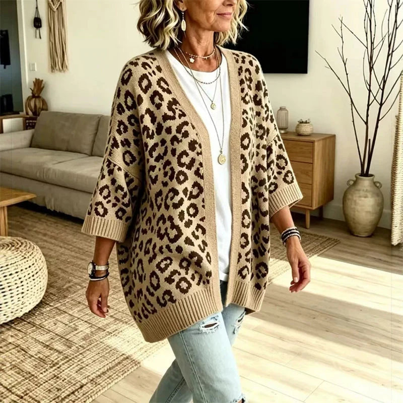 Women's Leopard Print Open Front Cardigan