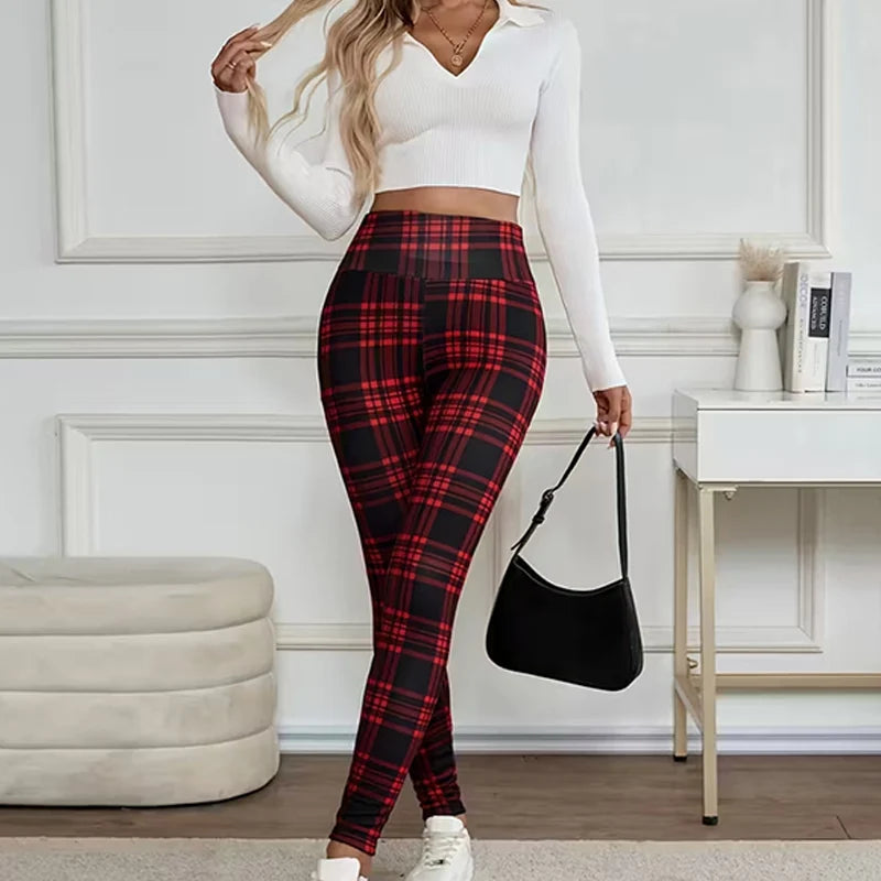 Women's Fleece-Lined High-Waisted Plaid Leggings