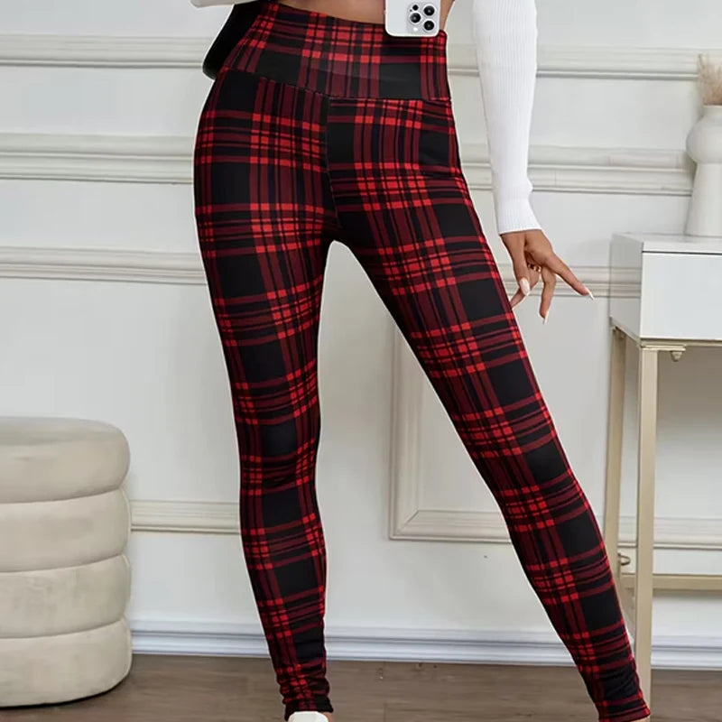 Women's Fleece-Lined High-Waisted Plaid Leggings
