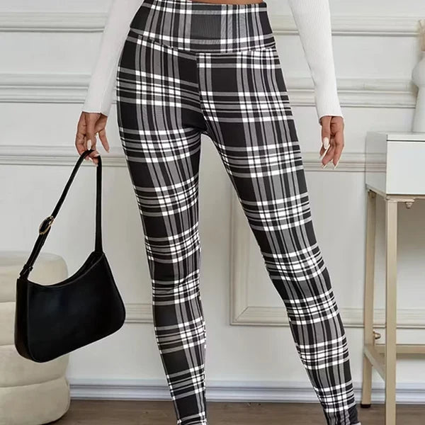 Women's Fleece-Lined High-Waisted Plaid Leggings