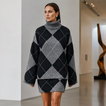 Women's Argyle Knit Jumper & Skirt Set