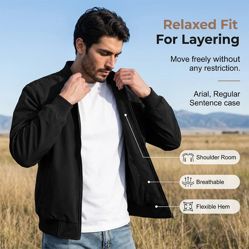 Men's Textured Zip-Up Bomber Jacket