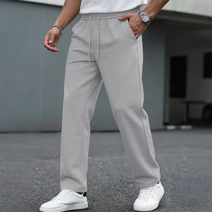 Men's Textured Drawstring Straight Leg Trousers