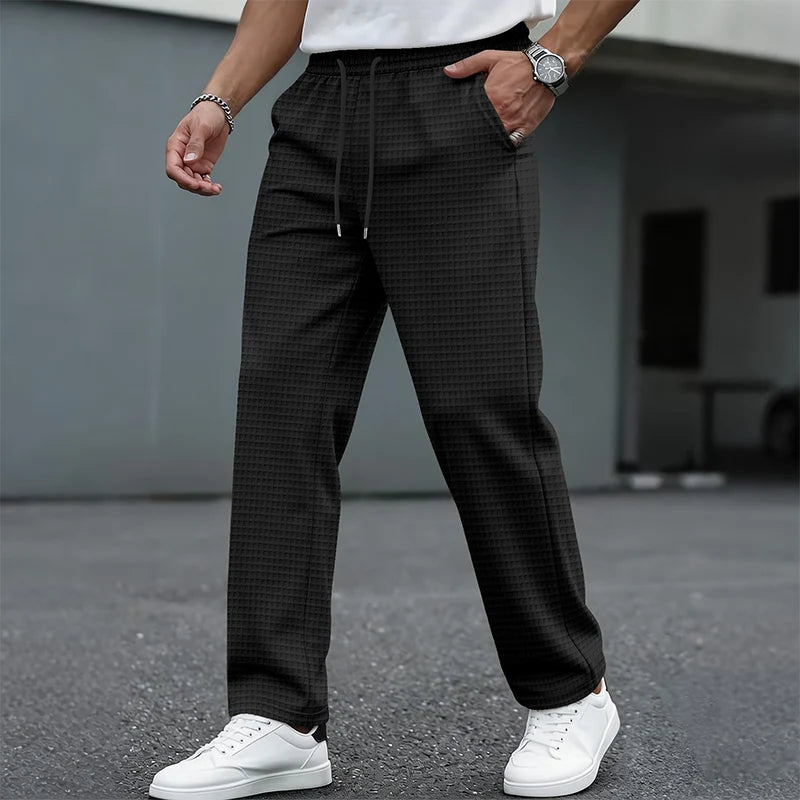 Men's Textured Drawstring Straight Leg Trousers