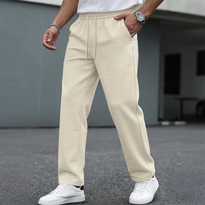 Men's Textured Drawstring Straight Leg Trousers