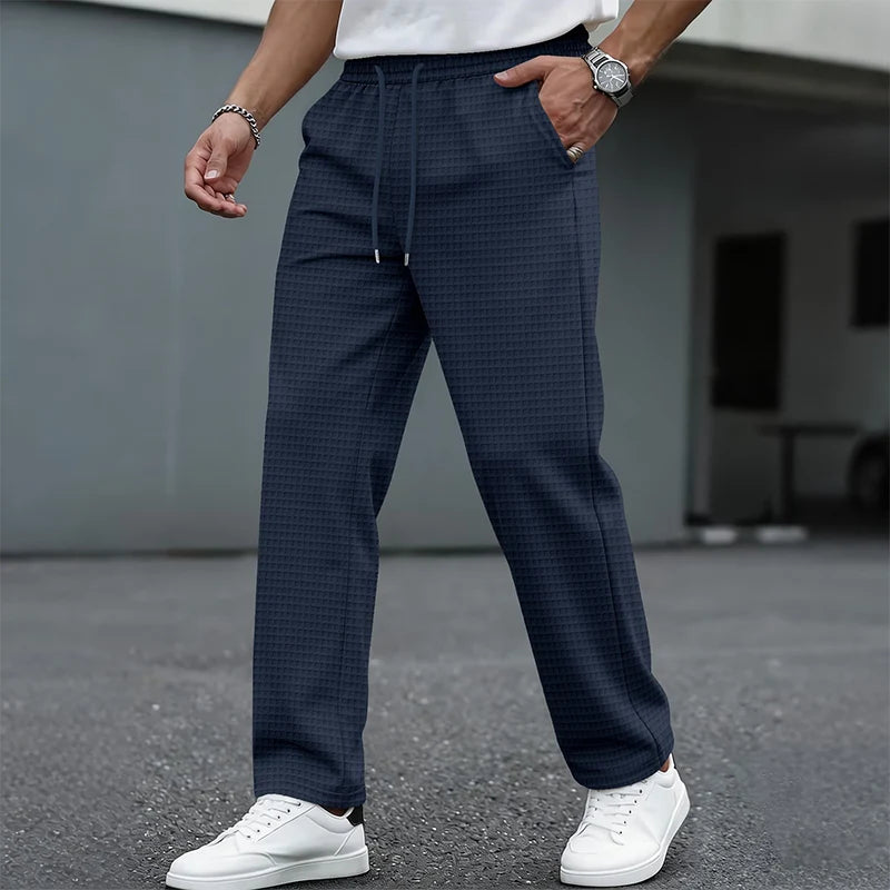 Men's Textured Drawstring Straight Leg Trousers