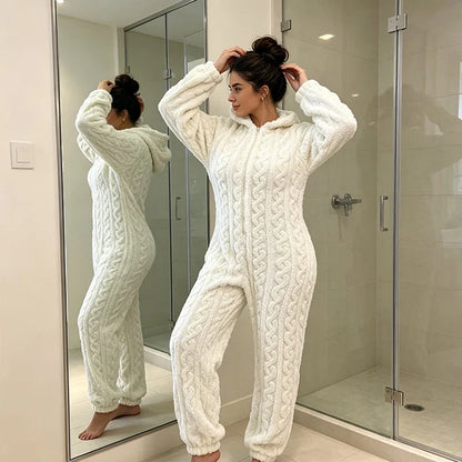 Women's Cable Knit Bear Hooded Onesie