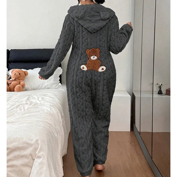 Women's Cable Knit Bear Hooded Onesie