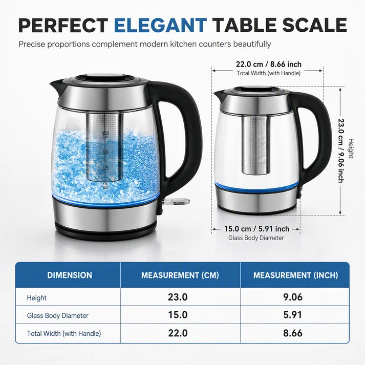 2L Glass Electric Kettle with Tea Infuser