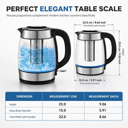 2L Glass Electric Kettle with Tea Infuser