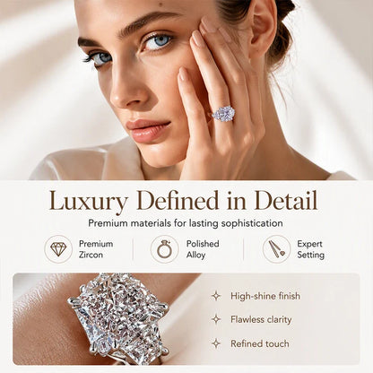 Women's Square-Cut Zircon Statement Ring