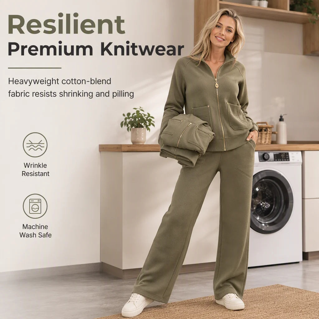 Women's Zip-Up Wide Leg Two Piece Set