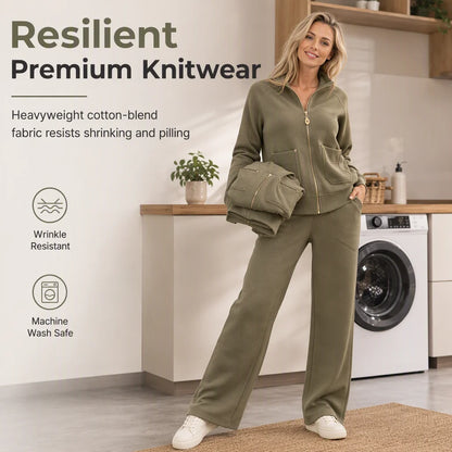 Women's Zip-Up Wide Leg Two Piece Set