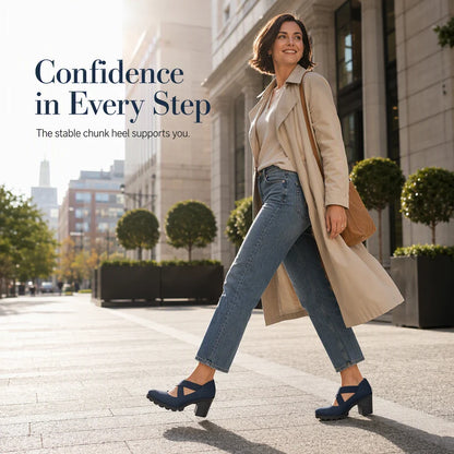 Women's Cross Strap Chunky Heel Shoes