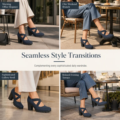 Women's Cross Strap Chunky Heel Shoes