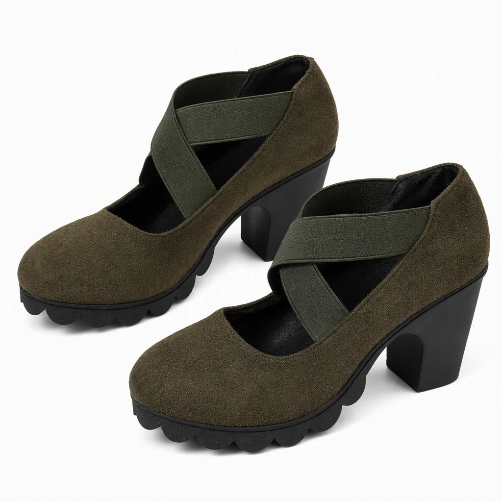 Women's Cross Strap Chunky Heel Shoes