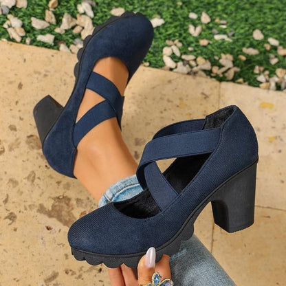 Women's Cross Strap Chunky Heel Shoes