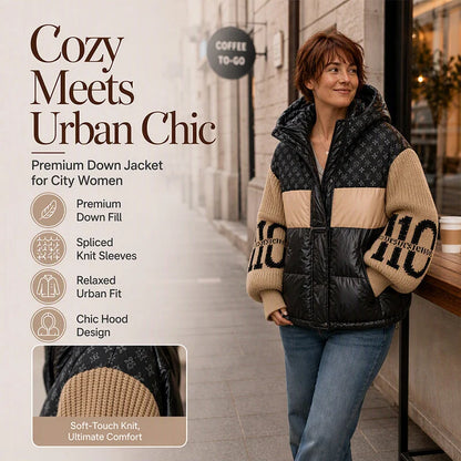 Women's Patchwork Knit-Sleeve Puffer Jacket