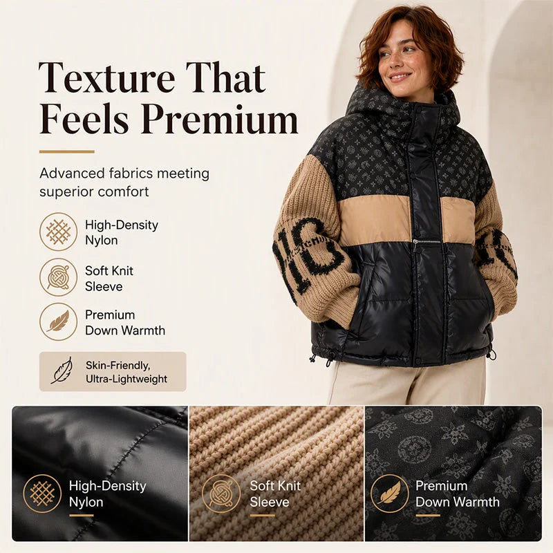 Women's Patchwork Knit-Sleeve Puffer Jacket
