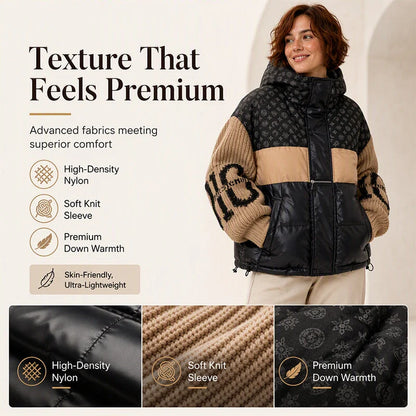 Women's Patchwork Knit-Sleeve Puffer Jacket