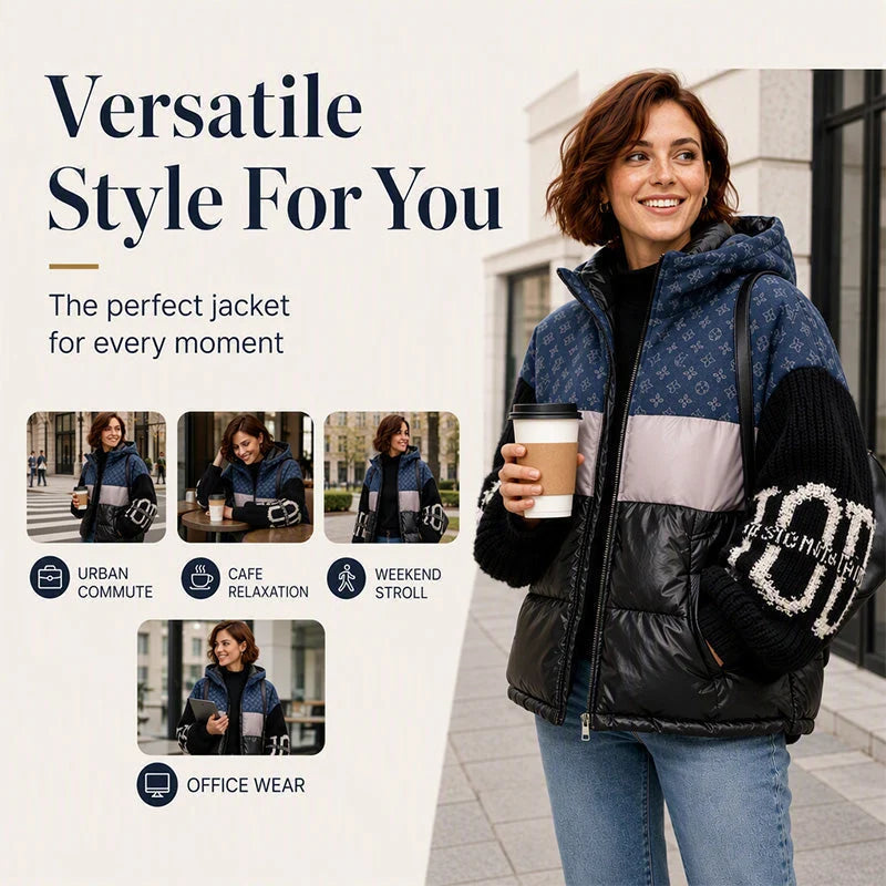Women's Patchwork Knit-Sleeve Puffer Jacket