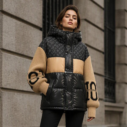 Women's Patchwork Knit-Sleeve Puffer Jacket