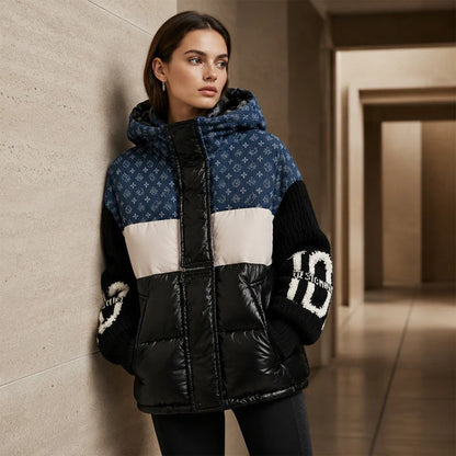 Women's Patchwork Knit-Sleeve Puffer Jacket
